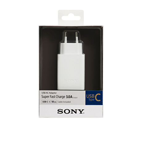 Sony AC x USB Type C adaptér, výkon DC 5V a 3 A, bílá barva, 50 cm