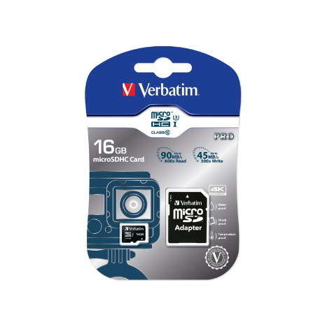 VERBATIM MicroSDHC karta 16GB Pro, U3 + SD Adaptér