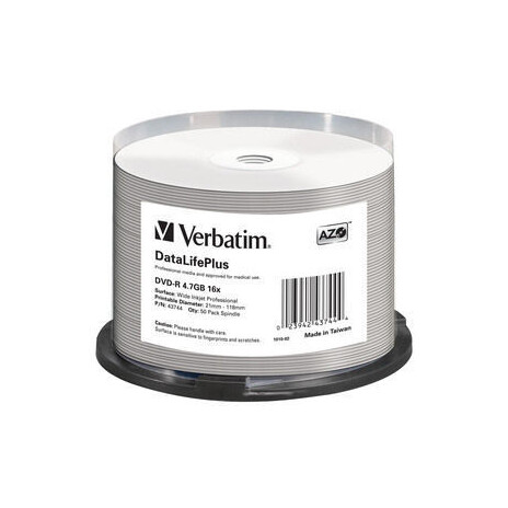 Verbatim DVD-R [ spindle 50 | 4.7GB | 16x | Wide Inkjet Printable ]