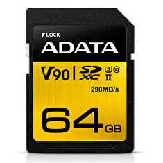ADATA Premier ONE SDXC karta 64GB UHS-II U3 CL10 (čtení/zápis: až 290/260MB/s)