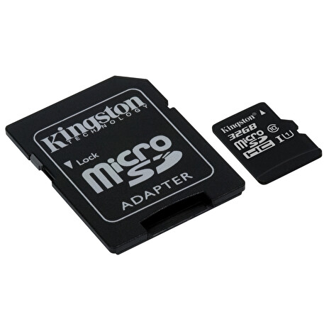 Kingston Micro SDHC karta 32GB Class 10 UHS-I (čtení/zápis: 45/10MB/s) s adaptérem