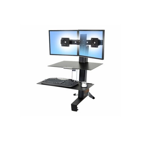 Ergotron WorkFit-S Dual with Worksurface+ - Stojan (zásobník, svorka k montáži na stůl, pivot, sloupec, příčka) pro 2 LCD dispeje / klávesnice / myš - černá, leštěný hliník - velikost obrazovky: až 24"