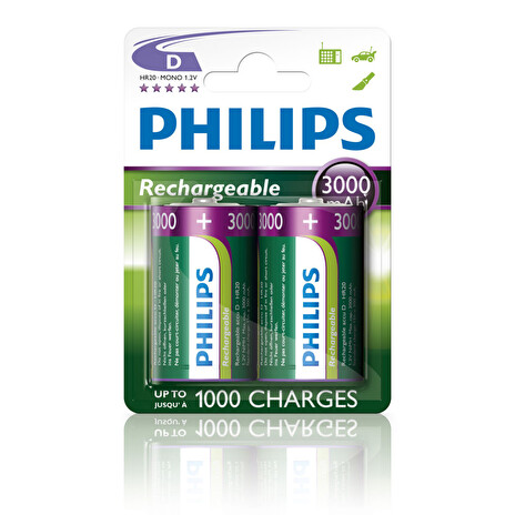 PHILIPS Nabíjecí baterie D 3000mAh 1,2V R20B2A300/10 (Blistr 2ks) *POŠKOZENÝ OBAL