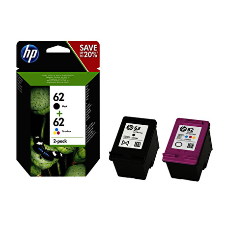 HP 62 Twin Pack - 2-balení - černá, tříbarevná - originál - černá, tříbarevná - inkoustová cartridge - pro Envy 55XX, 56XX, 76XX; Officejet 252, 57XX, 8040