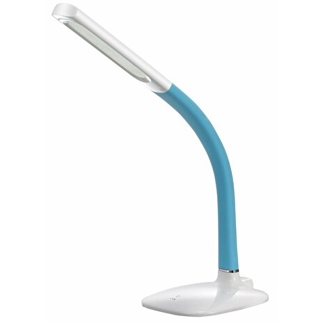 IMMAX LED stolní lampička Dove blue/ 8W/ 400lm/ 12V/1,4A/ 3 různé barvy světla/ sklápěcí rameno/ USB/ modrá