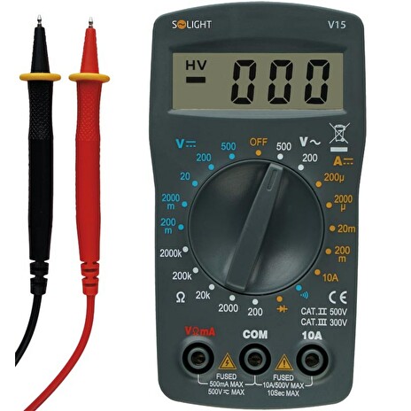 Solight V15 Multimetr, max. AC 500V, max. DC 500V / 10A, test diody, bzučák
