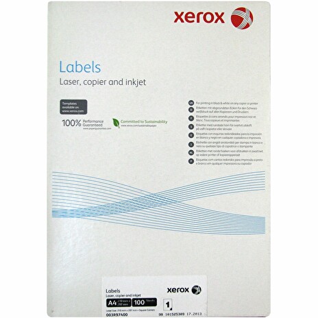 Xerox Papír - Bílé samolepicí štítky pro černobílý tisk - ostré rohy ( Labels 1UP 210x297, 100 listů, A4)