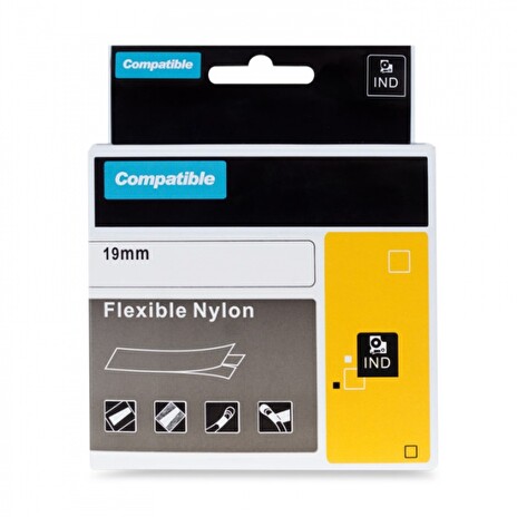 PRINTLINE kompatibilní páska s DYMO 18489, 19mm, 3.5m, černý tisk/bílý p., RHINO nyl.flexi