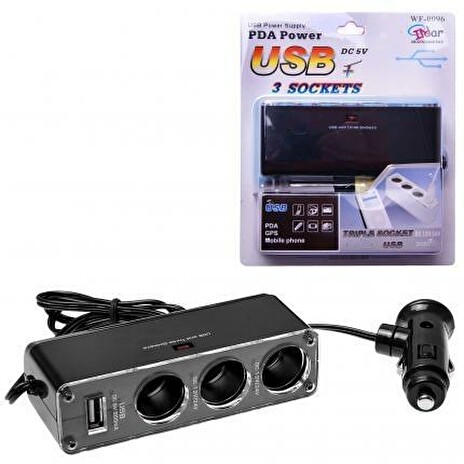 GT Adapter do auto zapalovače wf-0096, 3 zásuvky + USB