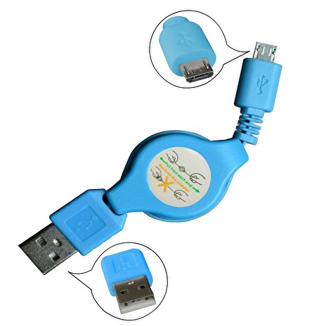 MSONIC microUSB kabel 2.0 A-B M/M 0,7m, zatahovací, MLU529NB modrý