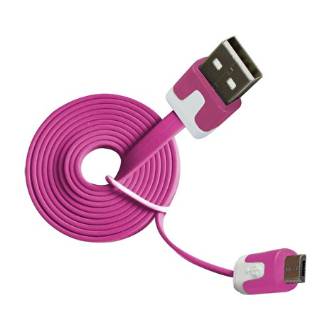 MSONIC microUSB kabel 2.0 A-B M/M 1m, Přenos a Nabíjení, plochý kabel, růžový