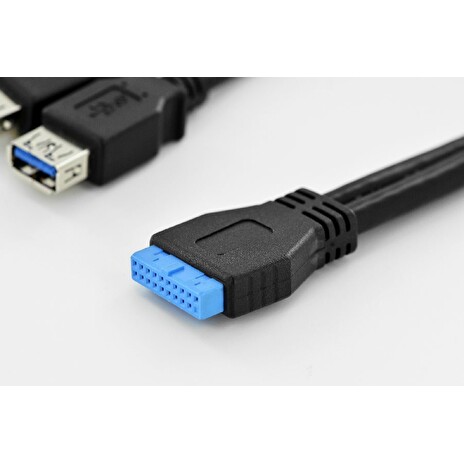 Digitus USB 3.0 Y-adapter cable, 2x type A - 20-Pin IDC F/F/F, 0.3m, Super Speed, bl