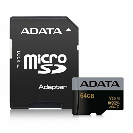 ADATA Premier Pro 64GB microSDXC / UHS-I I3 V30 CLASS10 / + adaptér