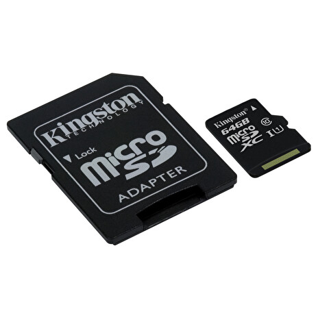Karta paměťová KINGSTON Micro SDXC 64GB Class 10 + adaptér