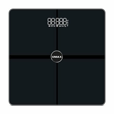 UMAX chytrá váha Smart Scale US30H/ 0,2 – 180 kg/ Bluetooth 4.0/ 15 tělesných parametrů (tepová frekv.)/ čeština/ černá