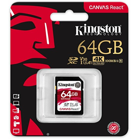 64GB SDXC Kingston Canvas React U3 V30 A1 100R/70W