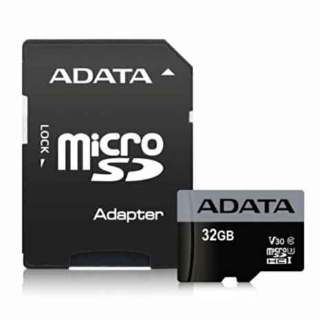 ADATA paměťová karta 32GB Premier Pro micro SDHC UHS-I U3 V30S (čtení/zápis: 95/50MB/s) + SD adaptér