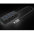 PremiumCord 5G SuperSpeed USB Hub Type C na 4x USB 3.2 A Gen1, vypínače portů